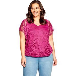 Avenue Women's Plus Size Elora Burnout Top Magenta